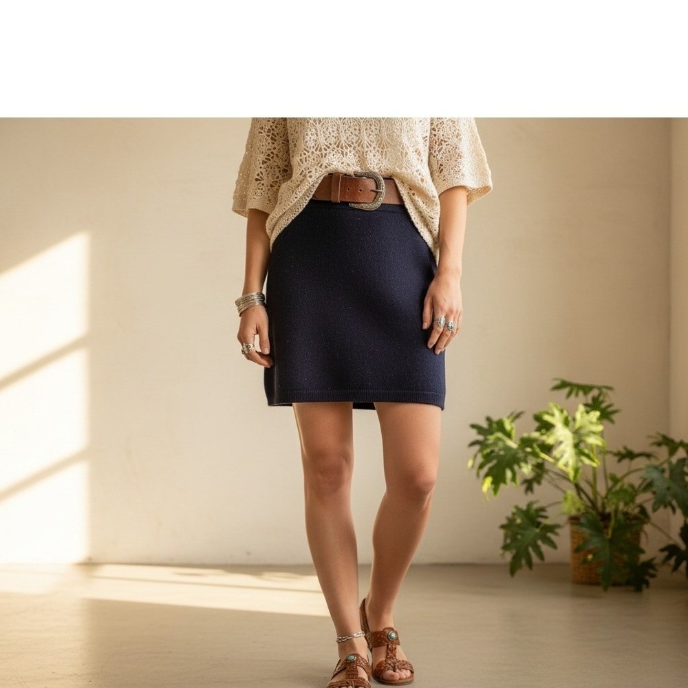 Loft Skirt Blue Flecked Pull‎ On Straight Sweater Office Siren Casual Comfy Sz L